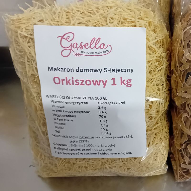 Gąsella Makaron ORKISZOWY 5-jajeczny NITKI 1kg